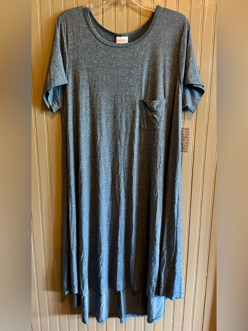 LuLaRoe Women's Heather teal gray Carley T-Shirt Dress with Pocket Xl New